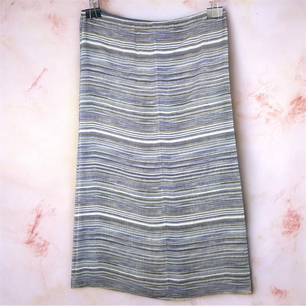 VTG Preview Collection Striped Pencil MIDI Skirt Chiffon 90s Y2K Sz Large Blue - Picture 2 of 11